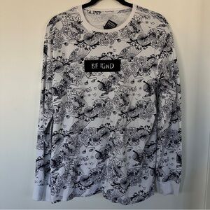 Floral Graphic Long Sleeve Tee - Black and White